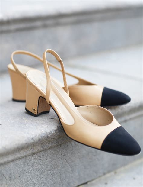 chanel slingback shoes beige and black|chanel black aa slingback heel.